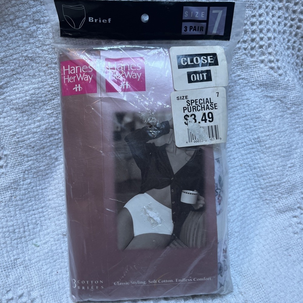 NOS Vintage Hanes Her Way Size 7 Cotton Brief 3 Pack Underwear Floral 1998